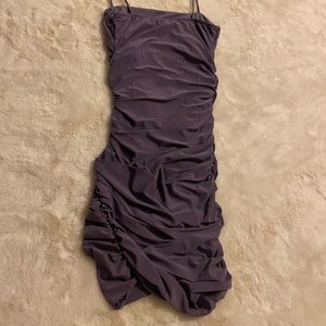 purple ruched bodycon dress
